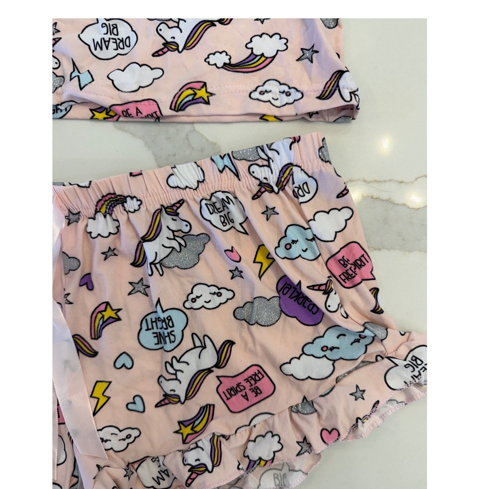 Fashion Nova Miss Unicorn PJ Short Set Blush Pink Rainbow Womens Medium - Picture 2 of 7